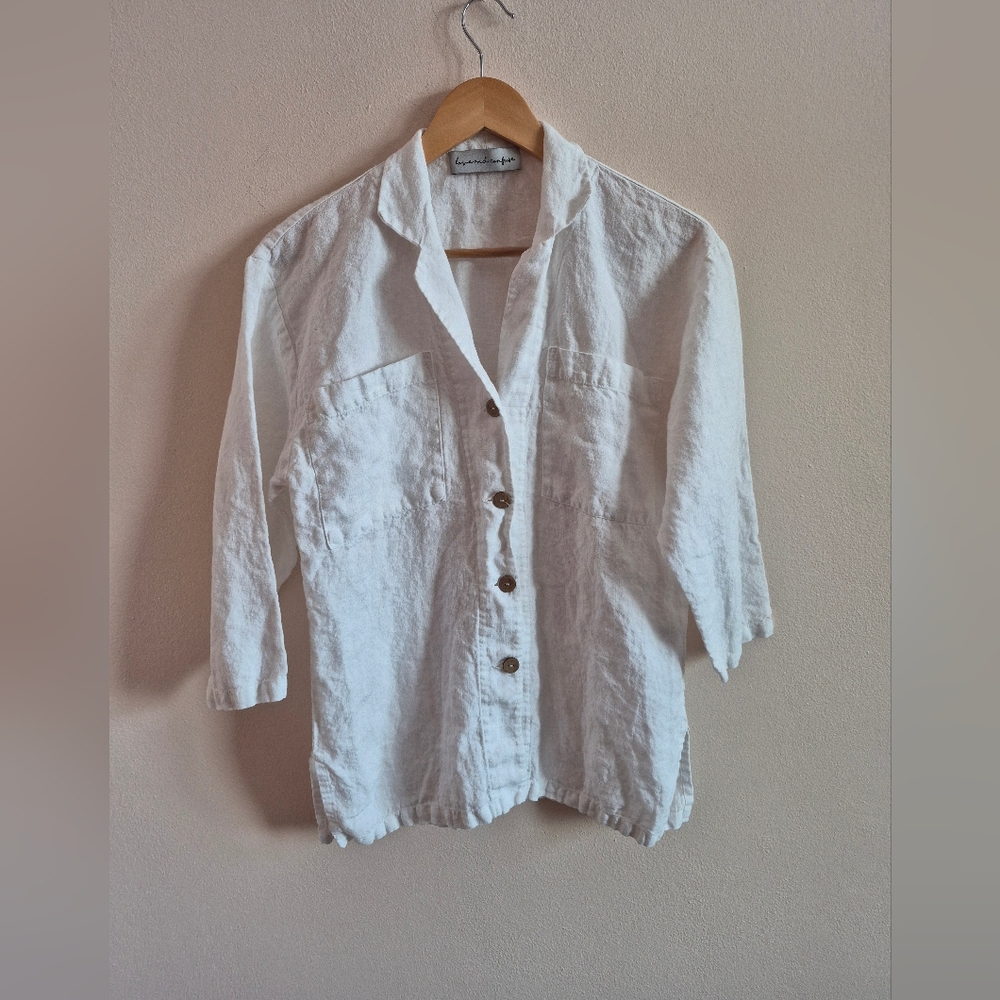 Love And Confuse 100% Linen Top Button Down With Pockets Small